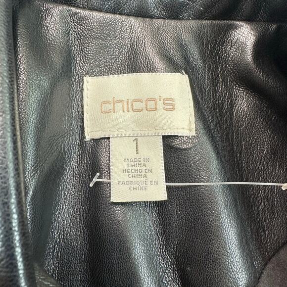 Chico’s Faux Black Leather and Tapestry Motorcycle Jacket - Picture 4 of 9